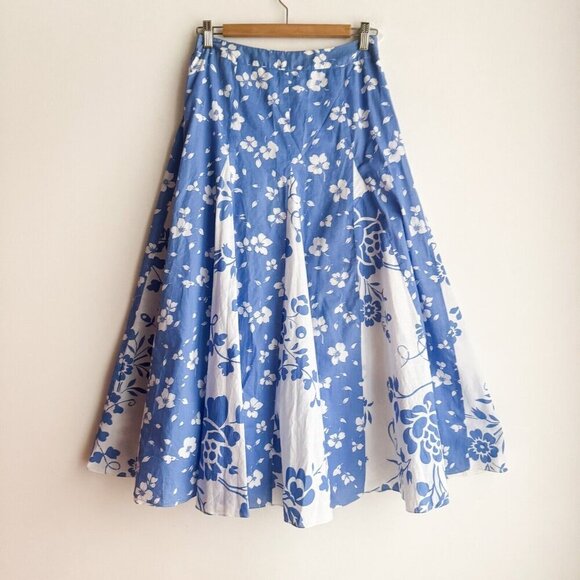 Tabi Petite Blue White Floral Midi Skirt S - Picture 4 of 5